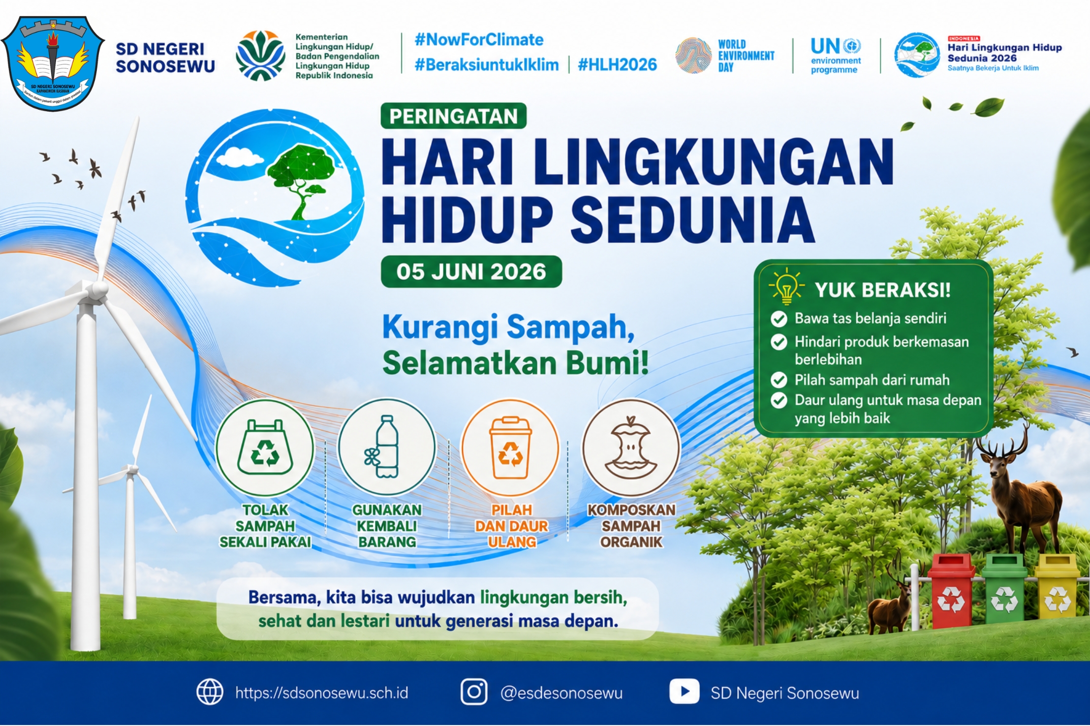 SD Negeri Sonosewu Gelar Kerja Bakti Bersama Peringati Hari Lingkungan Hidup Sedunia