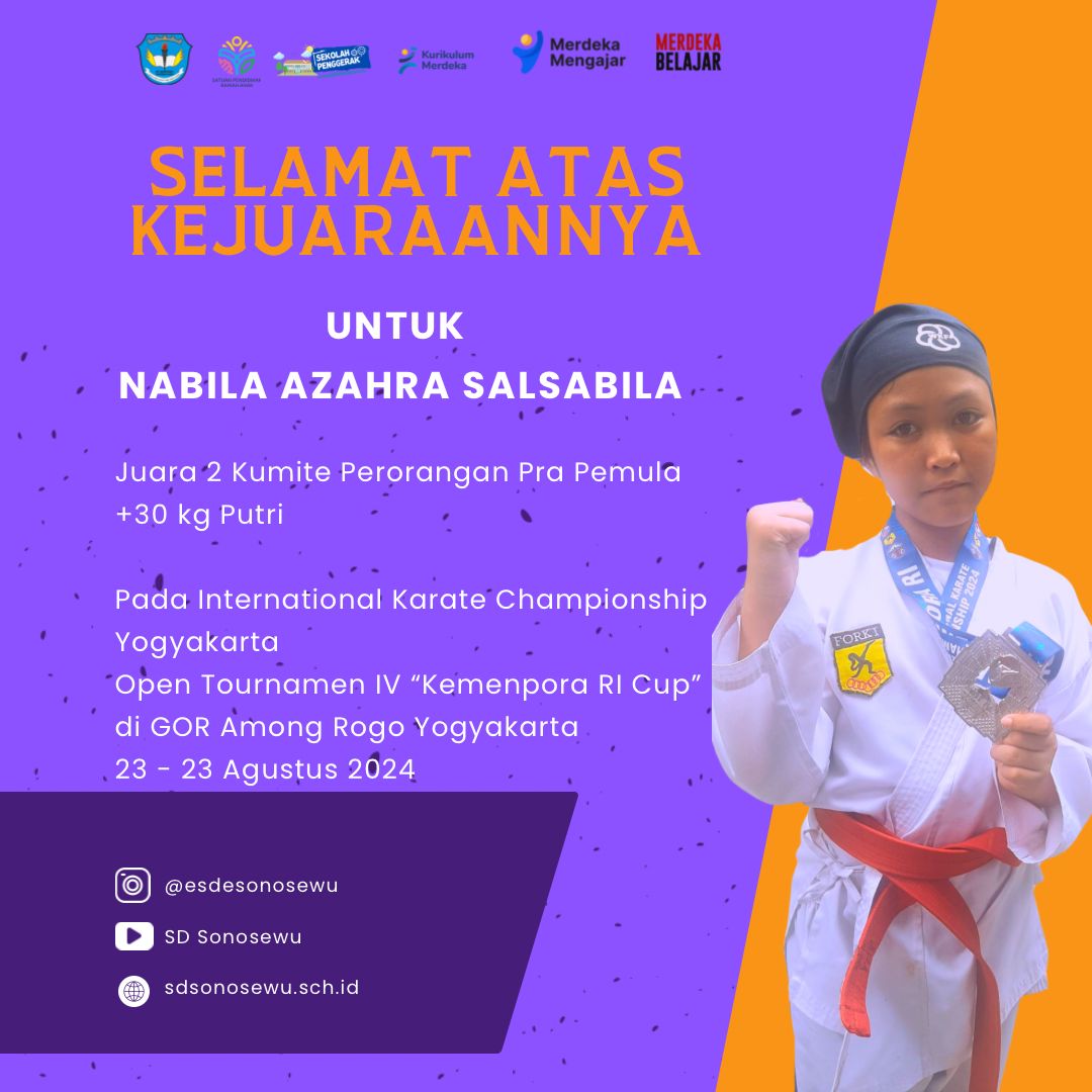 Peserta Didik SD Sonosewu Raih Juara 2 pada International Karate Championship Yogyakarta Open Tournamen IV Kemenpora RI Cup